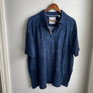 Tommy Bahama Baseball Navy Blue KC Kansas City Polo Tropical 100% Cotton sz XXL
